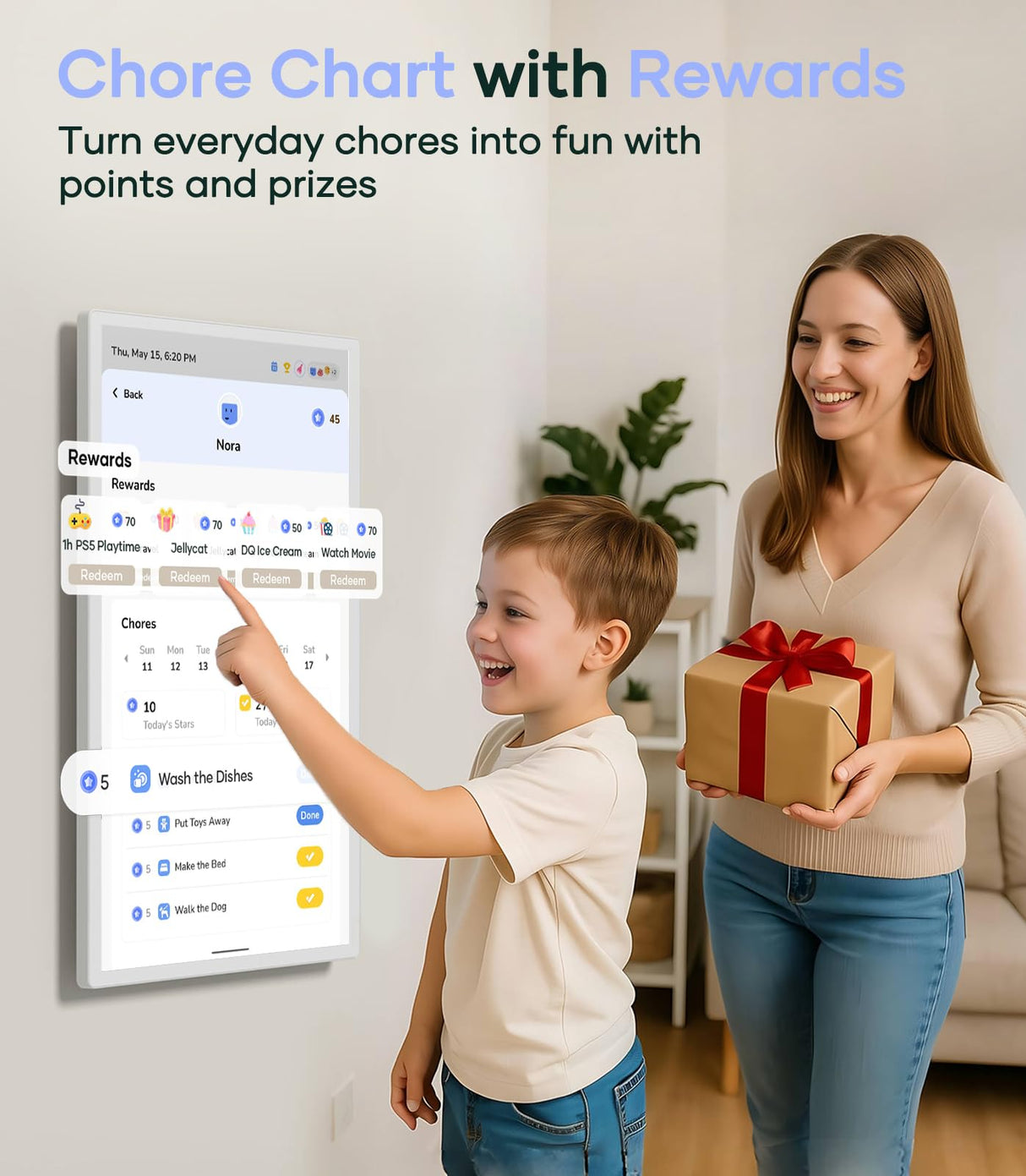 Cozyla 32 Inch Digital Calendar Wall Touch Screen Chore Chart To Do List Notepad Electronic Smart Calendar Digital for Family Meal Planner Support All App Via App Store Android Tablet Wall Mount Black