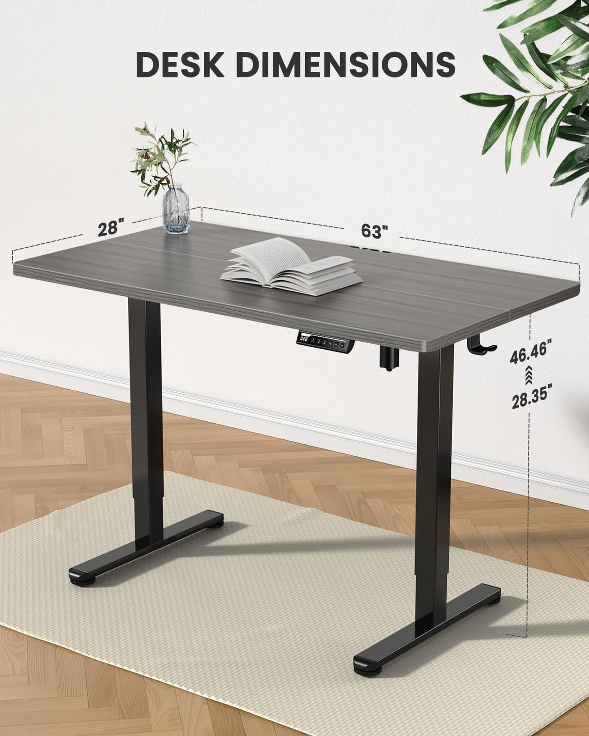 ErGear Height Adjustable Electric Standing Desk, 55 x 28 Inches Sit Stand up Desk, Large Memory Computer Home Office Desk with Two-Piece Desktop (Black)