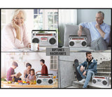 Riptunes Boombox Radio Cassette Player Recorder, AM/FM -SW1/SW2 Radio, Wireless Streaming, USB/Micro SD Slots, Aux in, Headphone Jack, Convert Cassettes to USB/SD, Classic 80s Style Retro, Black