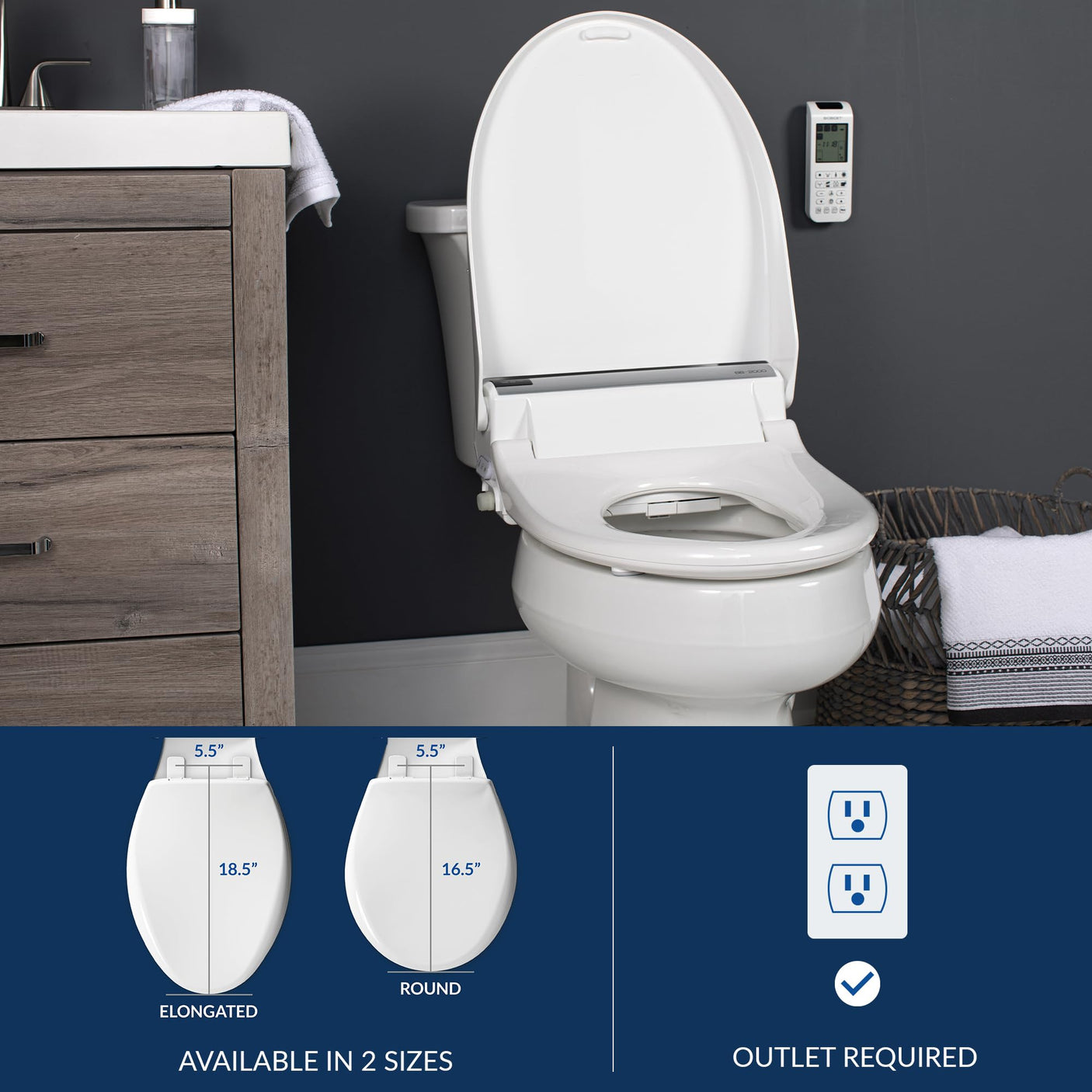 Bio Bidet BB2000 Bliss Electric Bidet Toilet Seat, Warm Water with Air Dryer, Heated Seat with Sensor and Slow Close Lid, Night Light, Remote Control, Elongated, White