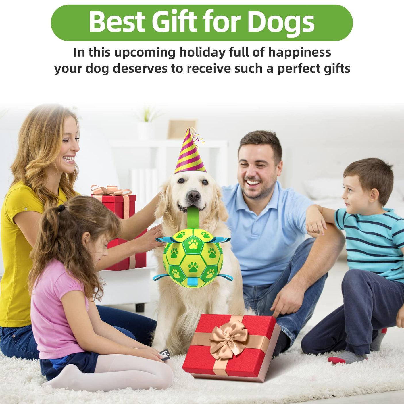 QDAN Premium Dog Toys Balls, Dog Soccer Ball with Straps, Dog Birthday Gifts, Herding Ball, Durable Balls for Small Medium Pet, Puppy Outdoor Toy, Pet Training Soccer Ball, World Cup Soccer (6 Inch)