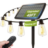addlon 54(48+6) FT Solar String Lights Waterproof,Patio Lights Solar Powered with Remote & USB Port 15+1 LED Shatterproof Bulbs 3 Light Modes, Dimmable Solar Light for Camping Backyard Garden