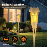 Flickering Flames Solar Powered Lights - Upgraded Solar Torches Waterproof Outdoor Decorative Lighting Auto On/Off, Handmade Bamboo Finish, 2-Pack