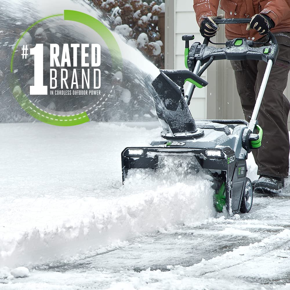 EGO Power+ SNT2112 21-Inch 56-Volt Lithium-Ion Cordless Snow Blower with Steel Auger - (2) 5.0Ah Batteries and Dual Port Charger Included, Black