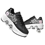 Double-Row Deform Wheel Automatic Walking Shoes Invisible Deformation Roller Skate 2 in 1 Removable Pulley Skates Skating Parkour