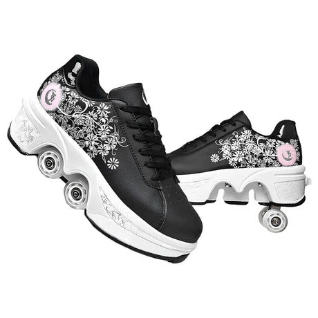 Double-Row Deform Wheel Automatic Walking Shoes Invisible Deformation Roller Skate 2 in 1 Removable Pulley Skates Skating Parkour