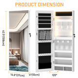 LVSOMT Wall/Door Hanging Mirror with Jewelry Storage, Lockable Jewelry Armoire Organizer with LED Lights, Mirror Jewelry Cabinet,Brown