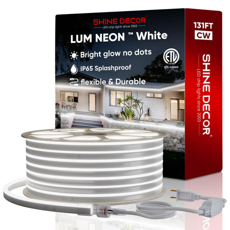 Shine Decor LED RGB Neon Rope Lights AC 120V, Expandable & Cuttable Bright Strip Lighting with Remote, Dimmable Color Changing, ETL Cold-Resistant & IP65 Waterproof for in&Outdoor, 10x20mm, 131.2FT