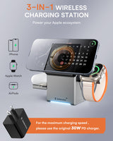 ZEEHOO iPhone Charging Station, 3 in 1 Charging Station for Apple MagSafe Charger, Qi2 Certified, 15W Fast Wireless Charger, for Apple Watch, for iPhone 16,15,14,13,12 Series, AirPods (Black)