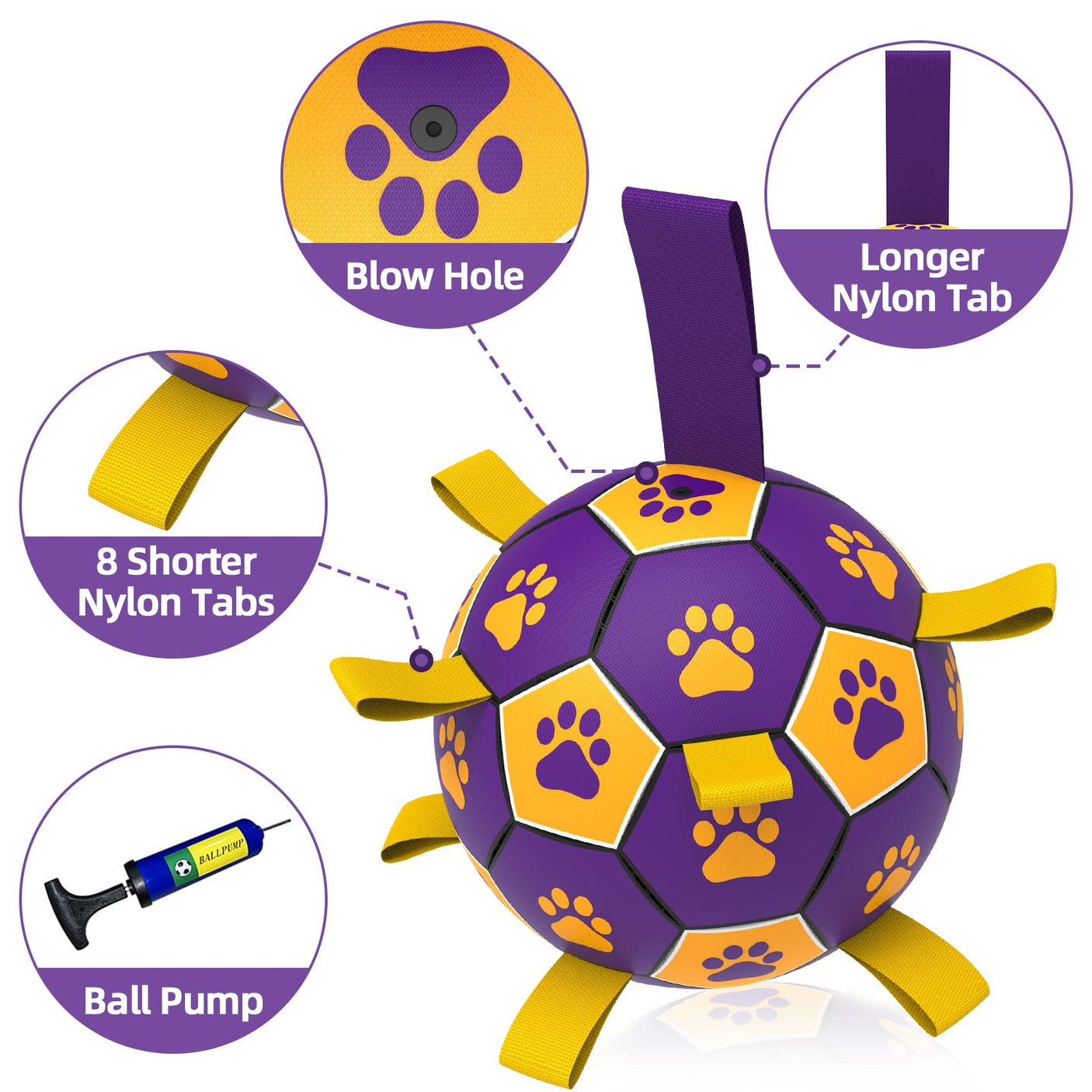 QDAN Premium Dog Toys Balls, Dog Soccer Ball with Straps, Dog Birthday Gifts, Herding Ball, Durable Balls for Small Medium Pet, Puppy Outdoor Toy, Pet Training Soccer Ball, World Cup Soccer (6 Inch)