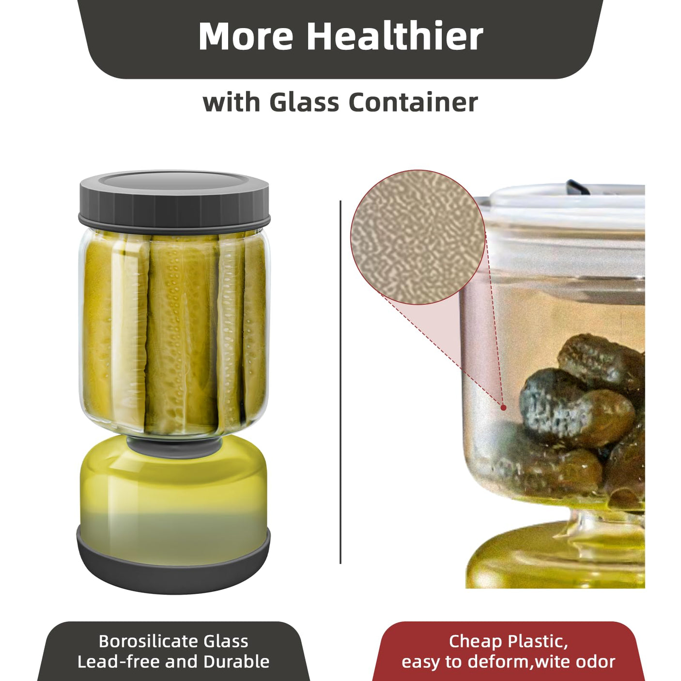 WhiteRhino Pickle Jar with Strainer Flip,34oz Pickle Container Pickle and Olive Hourglass Jar,Glass Flip Pickle Jar Juice Separator Jar with Airtight Lid for Jalapeno Gherkin