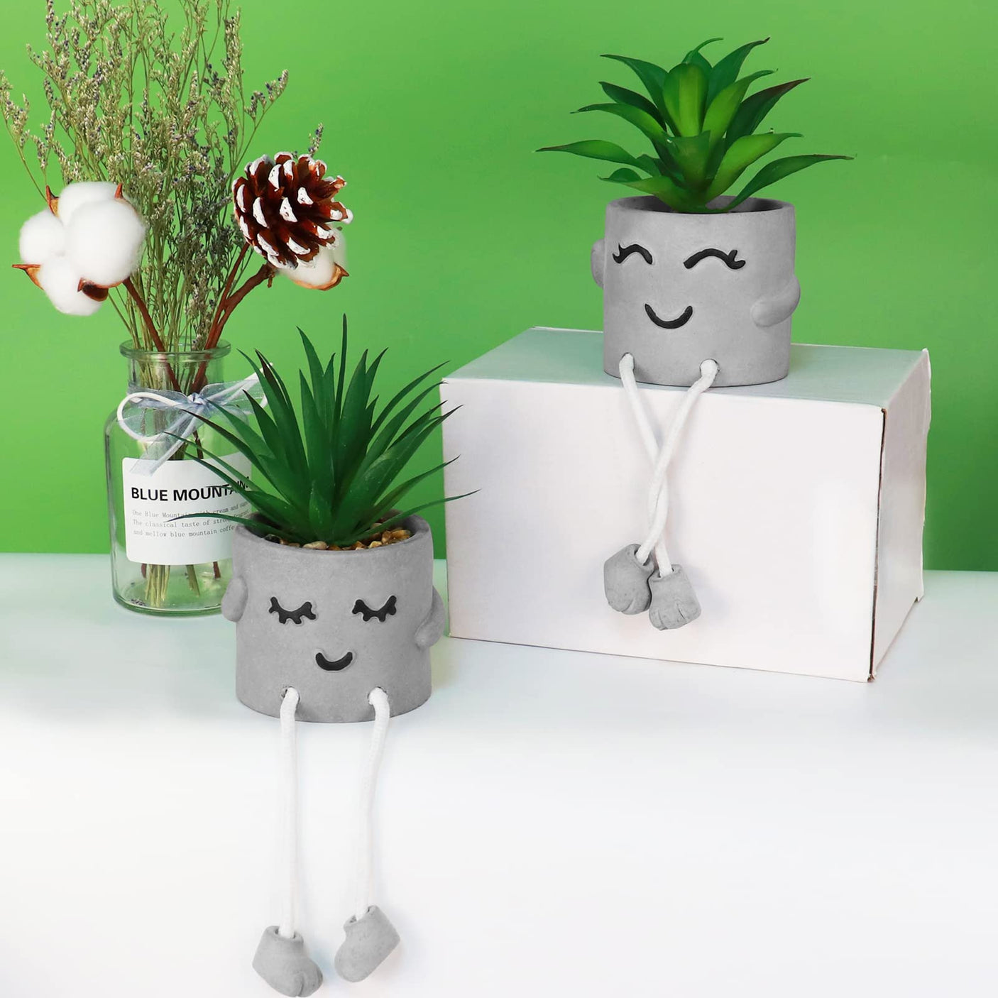 Zerzsy 3pcs Creative Artificial Succulents with Gray Flower Pots, Mini Potted Succulents for Home Office Desk Decor and Gift Choice