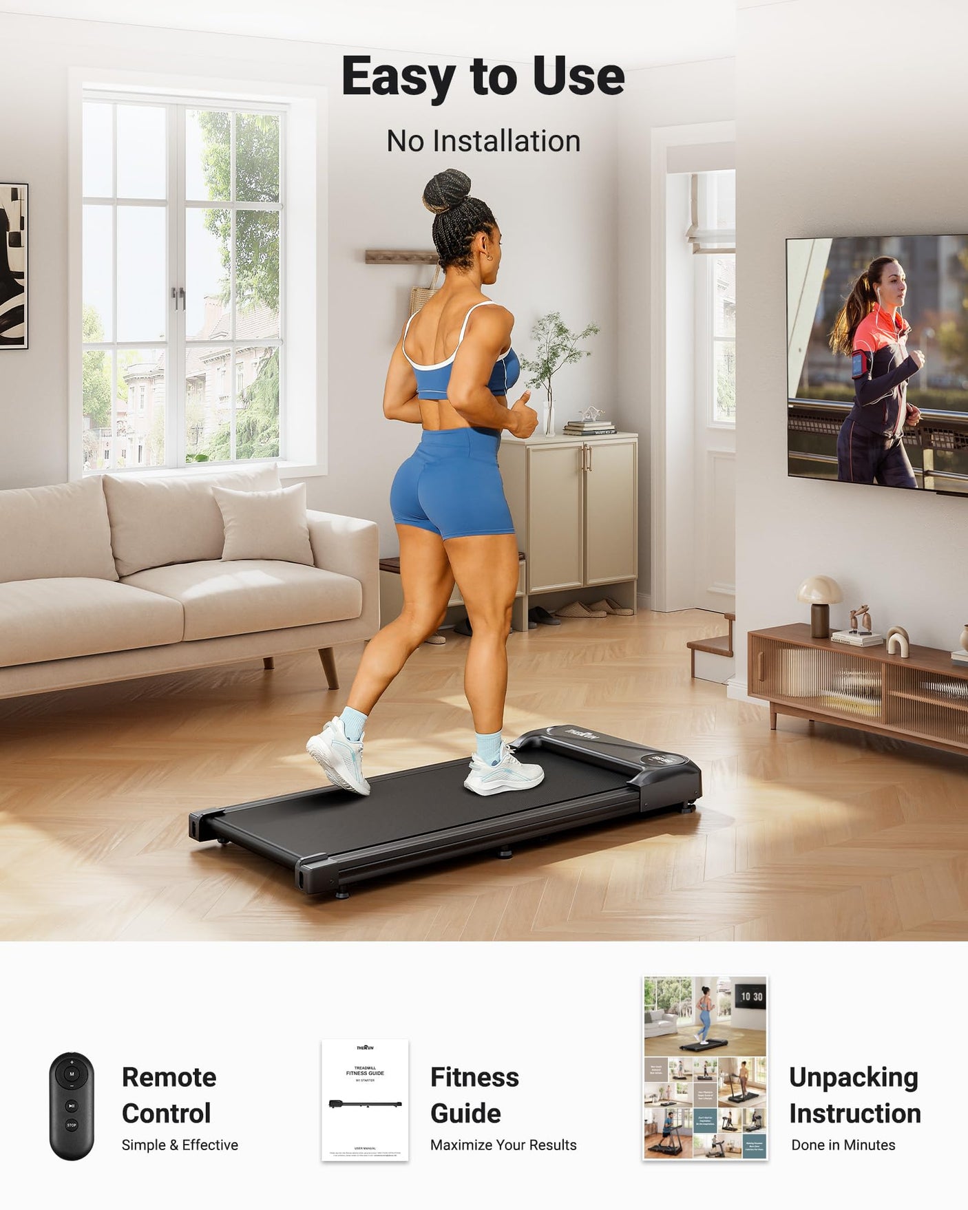 THERUN Walking Pad Treadmill Under Desk, Portable Mini Treadmill for Home/Office, Walking Pad Machine with 2.5HP and 265 lbs Weight Capacity Remote Control LED Display
