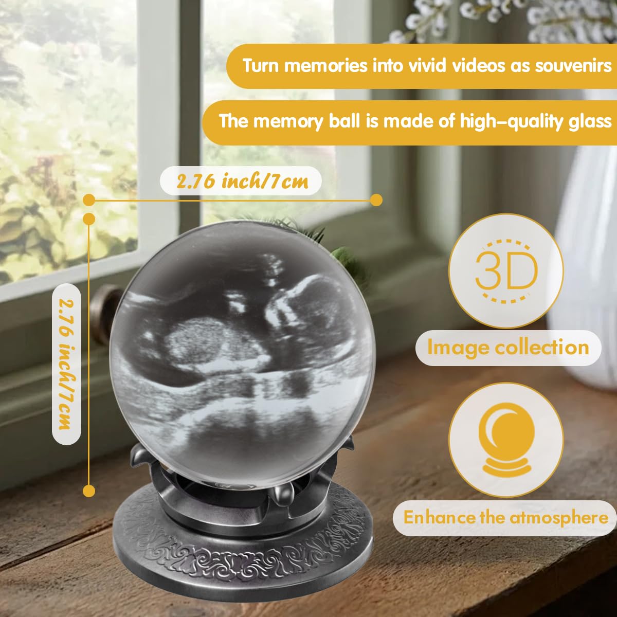 Memory Sphere Lamp - Memory Orb Video Crystal Ball,Ultrasound Baby Heartbeat, Or Family Moments Keepsake USB Rechargeable Led Glass Memory Sphere Gift (White)