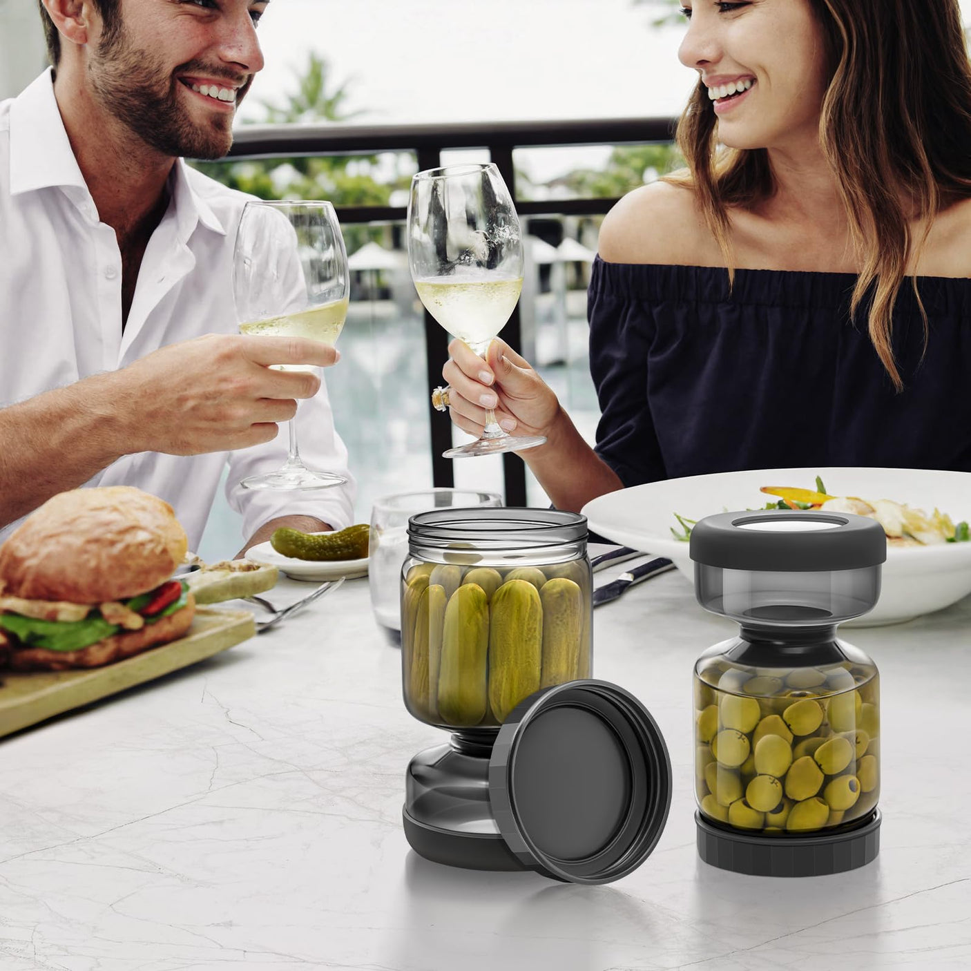WhiteRhino Pickle Jar with Strainer Flip,34oz Pickle Container Pickle and Olive Hourglass Jar,Glass Flip Pickle Jar Juice Separator Jar with Airtight Lid for Jalapeno Gherkin