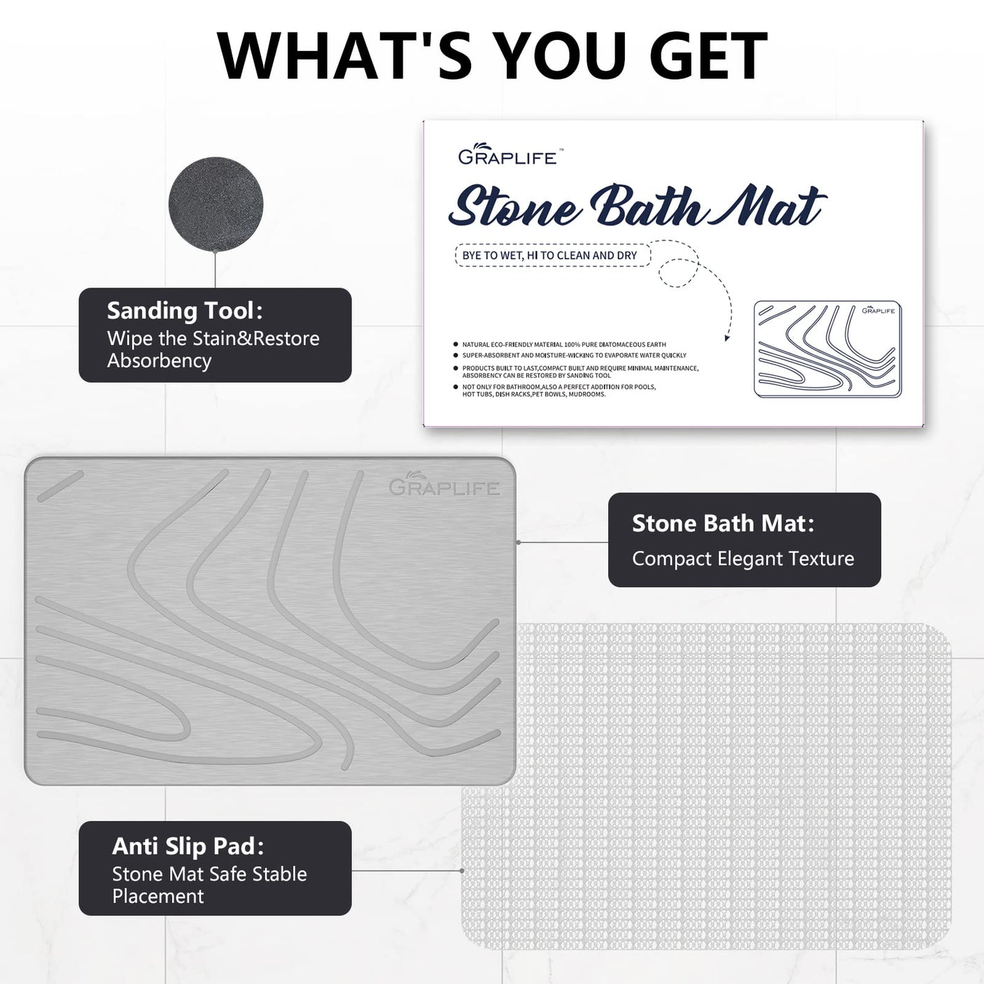 Stone Bath Mat, Diatomaceous Earth Shower Mat, Non-Slip Super Absorbent Quick Drying Bathroom Floor Mat, Natural, Easy to Clean (23.6 x 15.35 Darkgrey)