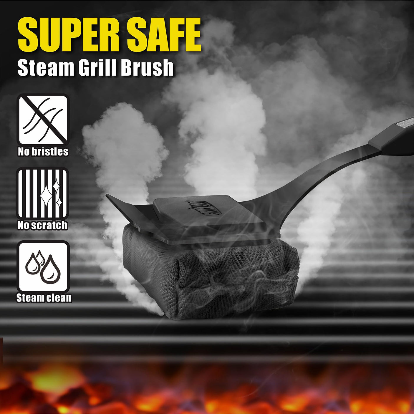 GRILLART Grill Brush Bristle Free. SteamWizards BBQ Replaceable Cleaning Head, Unique Seamless-Fit Scraper Tool for Cast Iron/Stainless-Steel Grates, Safe Barbecue Grill Cleaner-Red