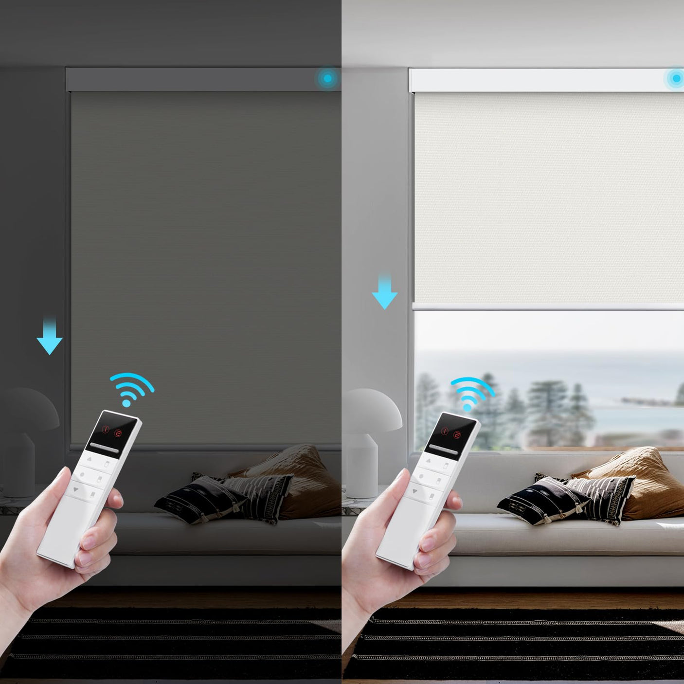 Motorized Smart Blind for Window with Remote Control, Automatic Blackout Roller Shade Customizable Size,with Valance Child Safety Rechargeable Battery Blinds (Full Blackout Black)
