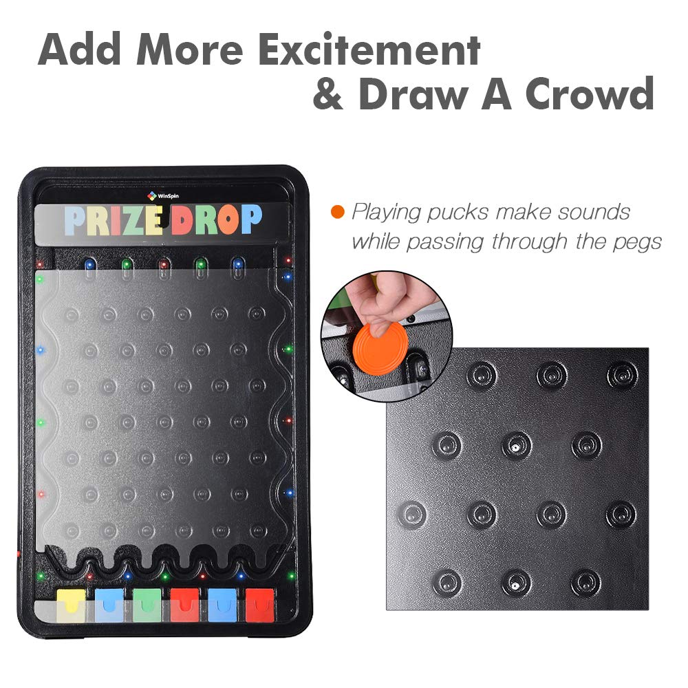 WinSpin 30" Prize Drop Board Foldable Stand Disk Drop Board Game Customizable 6 Slots with 10 Pucks for Carnival Tradeshow Party, (19"x30")