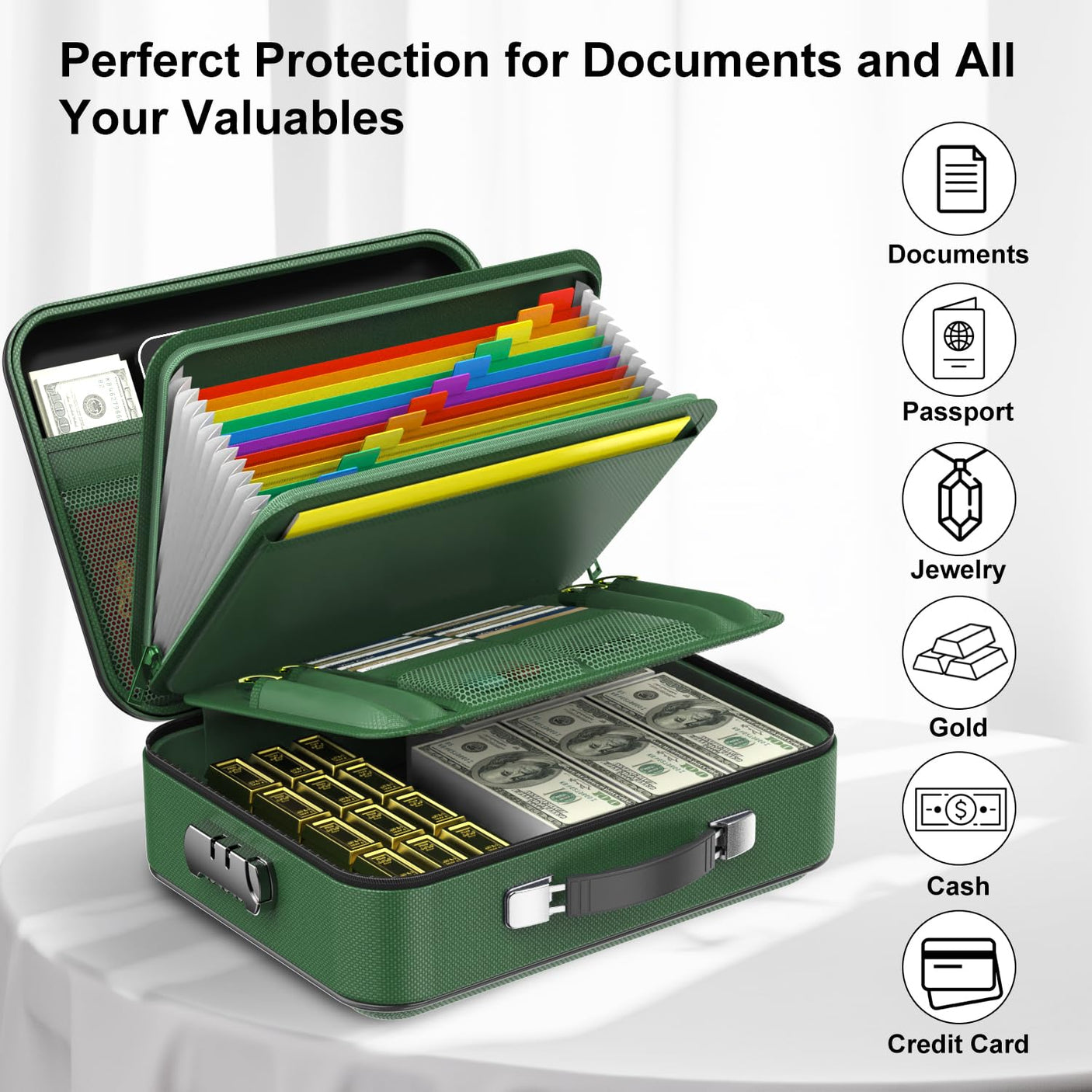 Fireproof Document Box, Hard Case Fireproof File Organizer with Lock Hard-Shell Design Fireproof Water Resistant Safe Box for Important Documents Certificates Laptop Passports Black