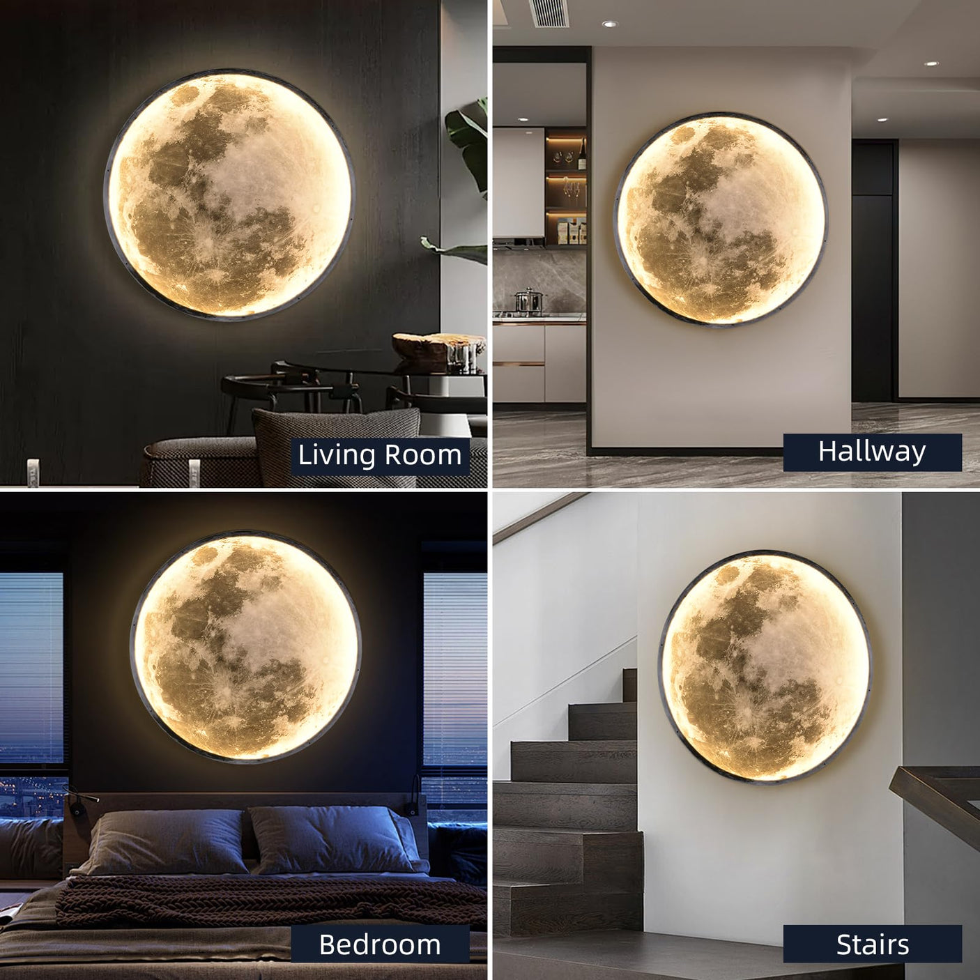 QIYIMEILUX Dimmable Moon Wall Sconce Plug in Modern LED Wall Light with Remote Control 19.7 inch 24W Black Wall Lamp Indoor Wall Mounted Lighting Ceiling Light for Living Room Bedroom（Moon）