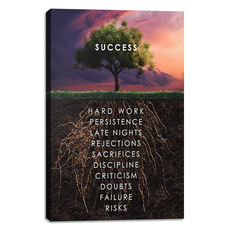 Success Tree Inspirational Quote Canvas Wall Art Motivational Motto Painting Inspiring Entrepreneur Posters Prints Artwork Decor Framed for Home Office Classroom Ready to Hang - 12" Wx18 H