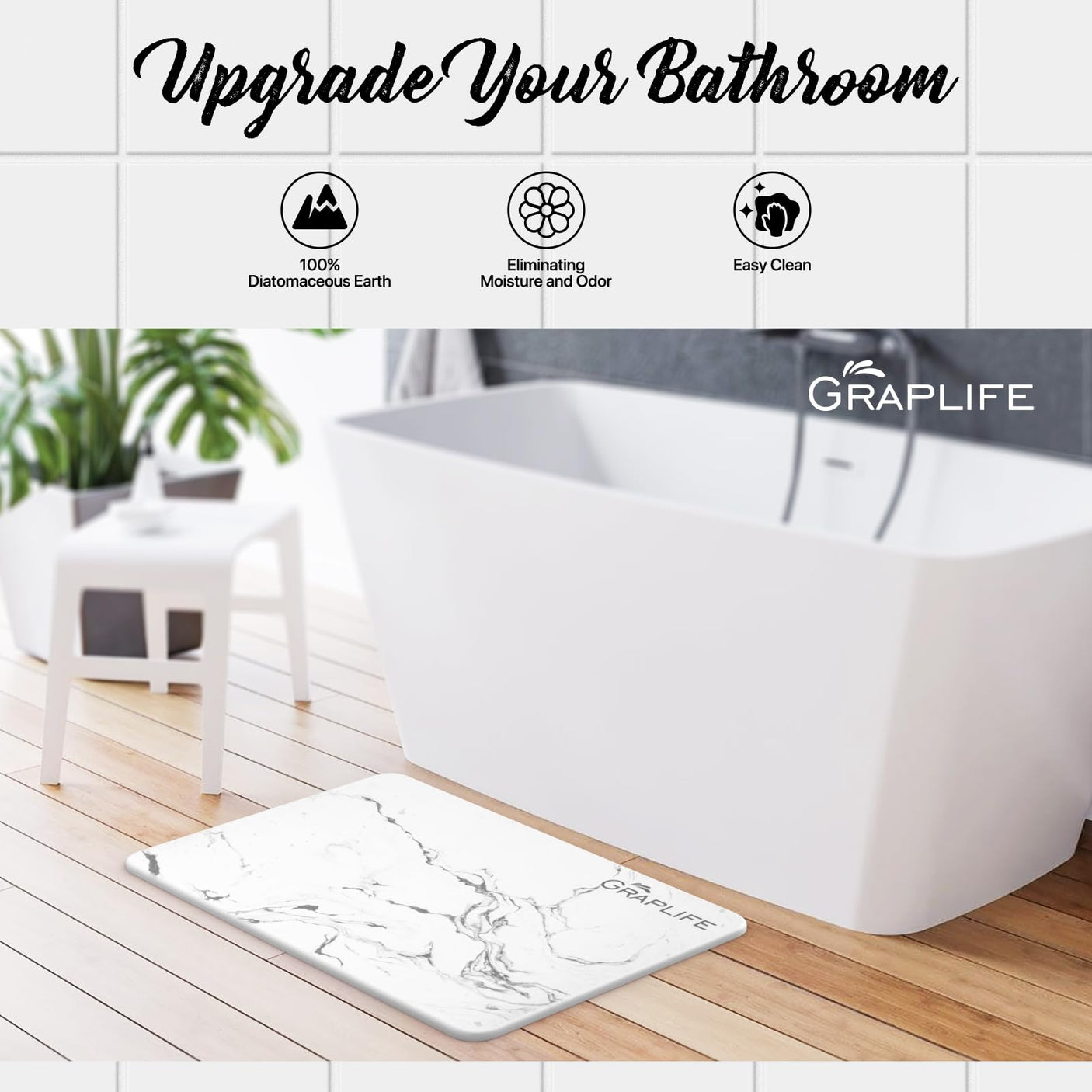 Stone Bath Mat, Diatomaceous Earth Shower Mat, Non-Slip Super Absorbent Quick Drying Bathroom Floor Mat, Natural, Easy to Clean (23.6 x 15.35 Darkgrey)