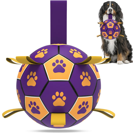 QDAN Premium Dog Toys Balls, Dog Soccer Ball with Straps, Dog Birthday Gifts, Herding Ball, Durable Balls for Small Medium Pet, Puppy Outdoor Toy, Pet Training Soccer Ball, World Cup Soccer (6 Inch)