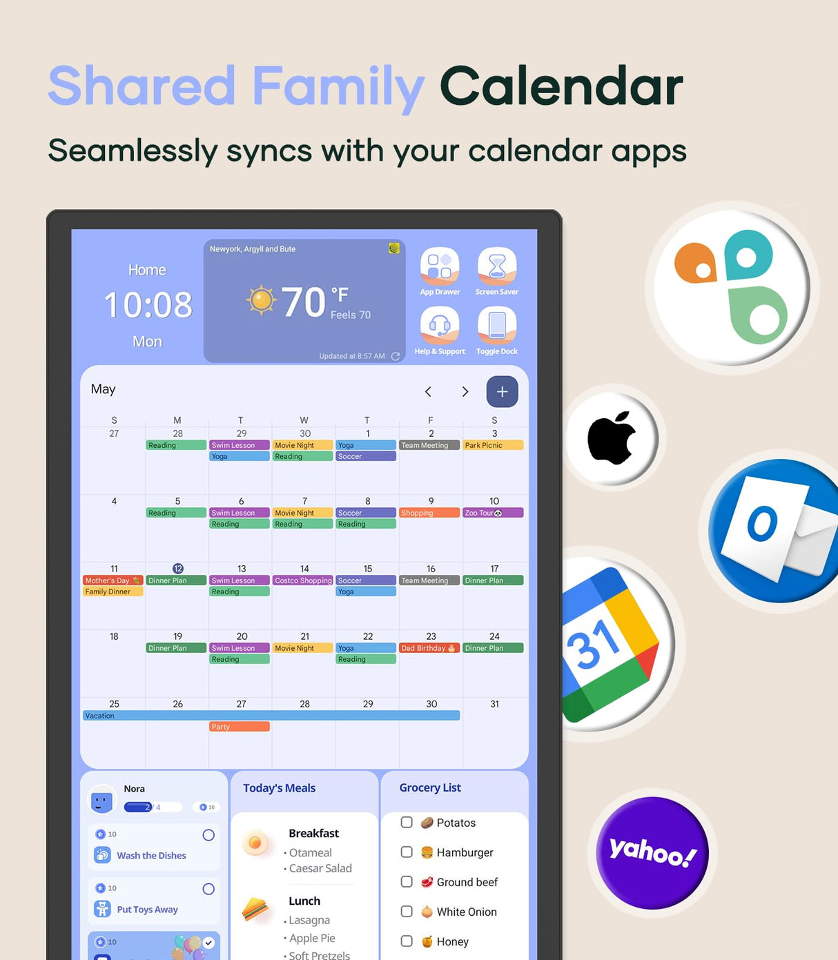 Cozyla 32 Inch Digital Calendar Wall Touch Screen Chore Chart To Do List Notepad Electronic Smart Calendar Digital for Family Meal Planner Support All App Via App Store Android Tablet Wall Mount Black