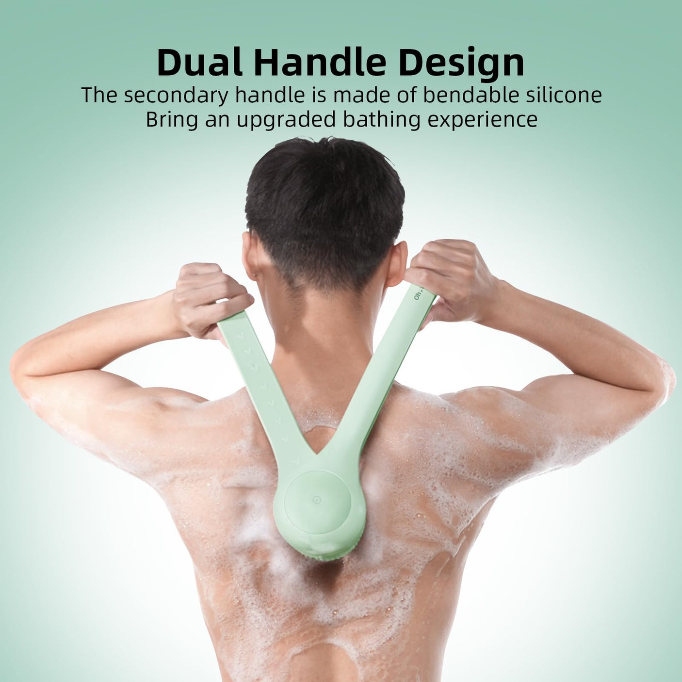 Electric Body Brush Back Scrubber for Shower, Waterproof Long Dual Handle Power Body Scrubber with 3 Heads, Rechargeable Bath Brush & 2 Speeds, for Cleansing, Exfoliating and Massaging Skin