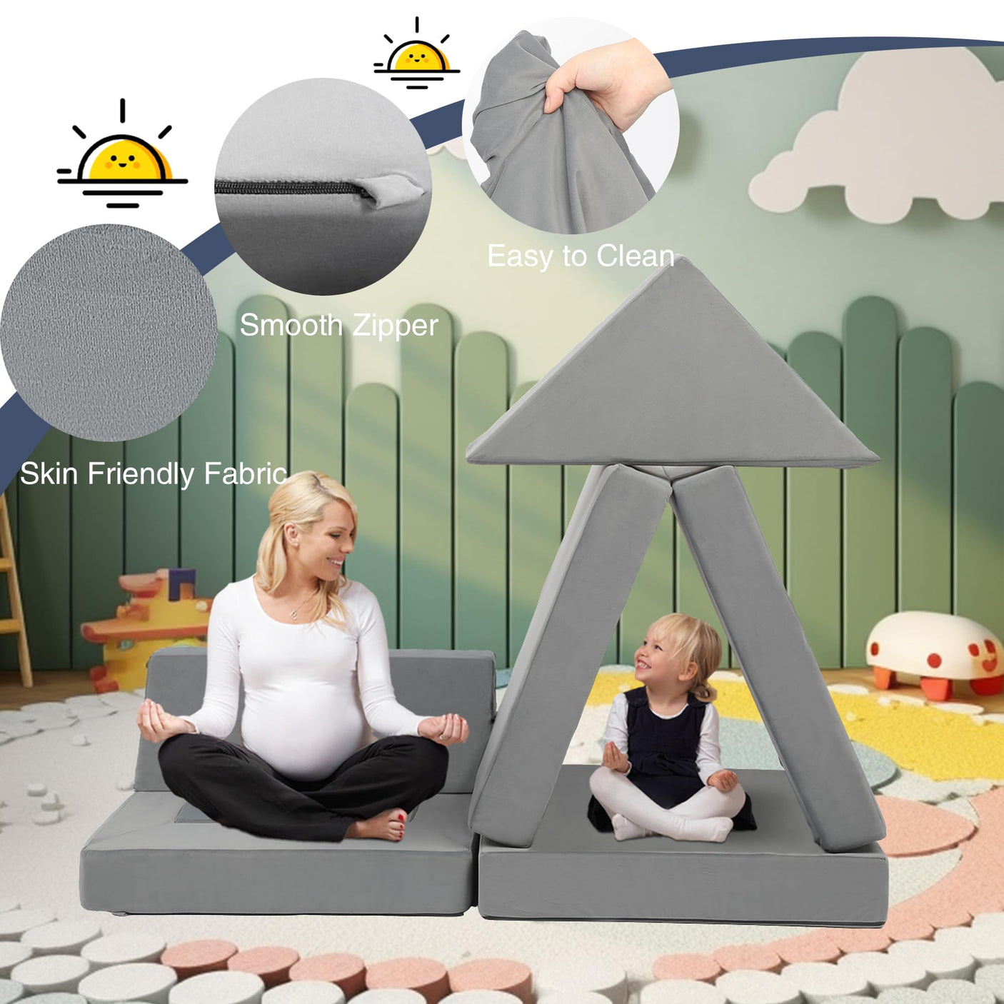 22Pcs Modular Kids Play Couch - Kids Couch for Playroom Bedroom Living Rooms Toddler Sofa for Inspiring Child Creativity，Children Convertible Foam Sofa