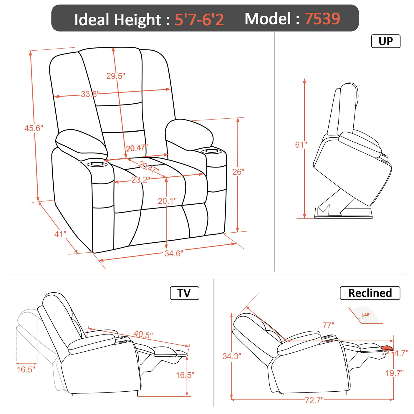 MCombo Power Lift Recliner Chair for Elderly, Lift Chair with Heat and Massage, USB Ports, Cup Holders, Faux Leather 7519 (Medium, Dark Brown)