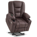 MCombo Power Lift Recliner Chair for Elderly, Lift Chair with Heat and Massage, USB Ports, Cup Holders, Faux Leather 7519 (Medium, Dark Brown)