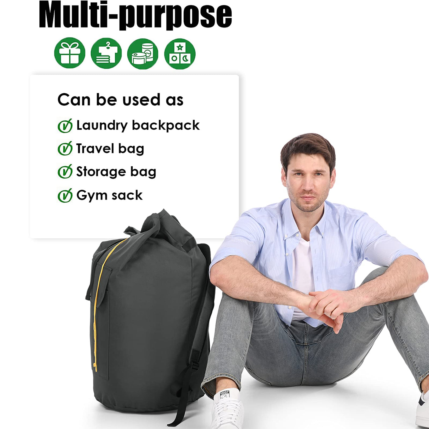 Laundry Bag Backpack Extra Large, 115L Laundry Backpack with Padded Shoulder Strap, Sturdy Travel Laundry Bags, Hanging Laundry Bag for College Dorm, Apartment, Clothes Hamper Bag for Laundromat