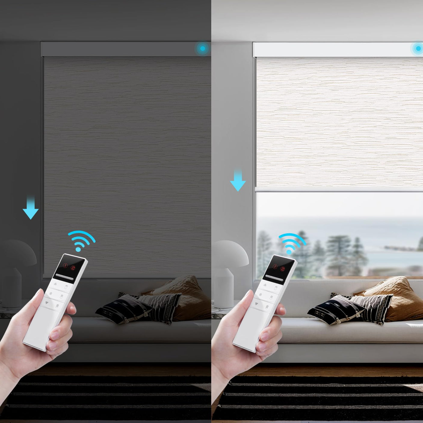 Motorized Smart Blind for Window with Remote Control, Automatic Blackout Roller Shade Customizable Size,with Valance Child Safety Rechargeable Battery Blinds (Full Blackout Black)