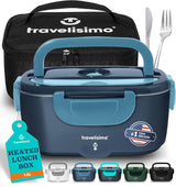 TRAVELISIMO Electric Lunch Box for Adults 80W Heated Lunch Box For Men 1.5L Stainless Steel Portable Food Warmer, 12/24/110V Electric Food Warmers for Travel & Work, Loncheras Para Hombres de Trabajo