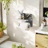 Tindbea Toilet Paper Holder with Phone Shelf, Adhesive or Screw Wall Mount Toilet Tissue Roll Holder, Rustproof & Multifunctional Stainless Steel Bathroom Storage Dispenser (Brushed Nickel)