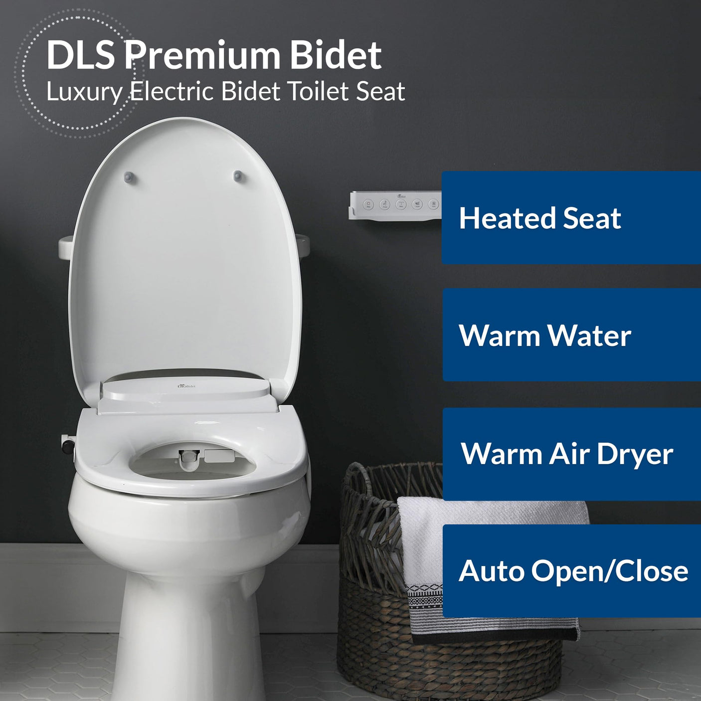 Bio Bidet BB2000 Bliss Electric Bidet Toilet Seat, Warm Water with Air Dryer, Heated Seat with Sensor and Slow Close Lid, Night Light, Remote Control, Elongated, White