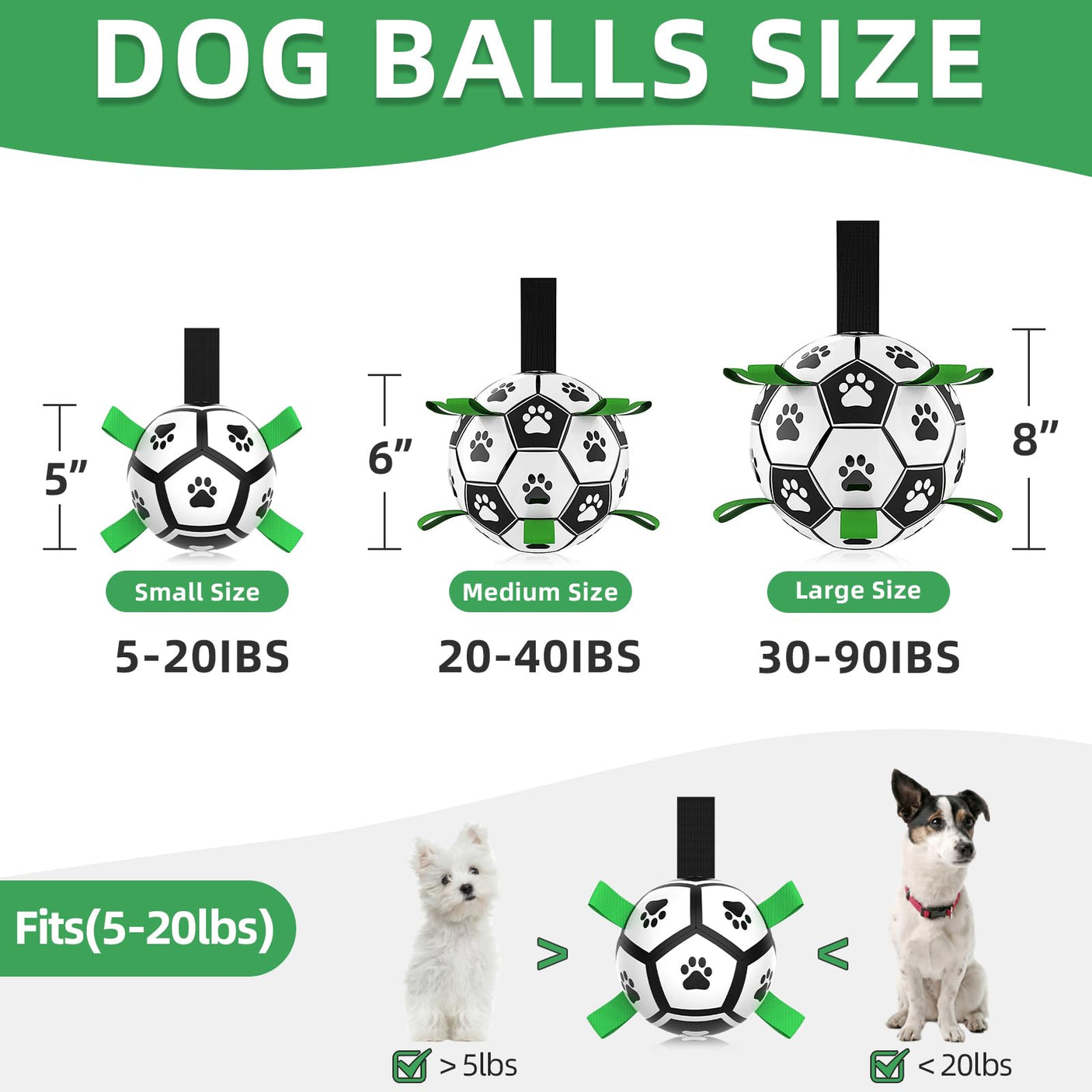 QDAN Premium Dog Toys Balls, Dog Soccer Ball with Straps, Dog Birthday Gifts, Herding Ball, Durable Balls for Small Medium Pet, Puppy Outdoor Toy, Pet Training Soccer Ball, World Cup Soccer (6 Inch)