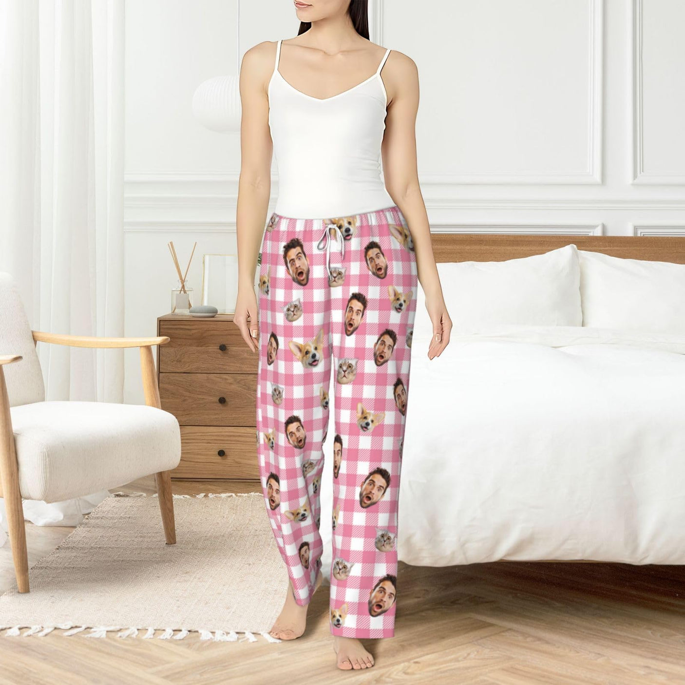 Custom Pajamas Pants Plaid Personalized Funny PJ Pant Design with Face Pajama for Men Women Dog Pet