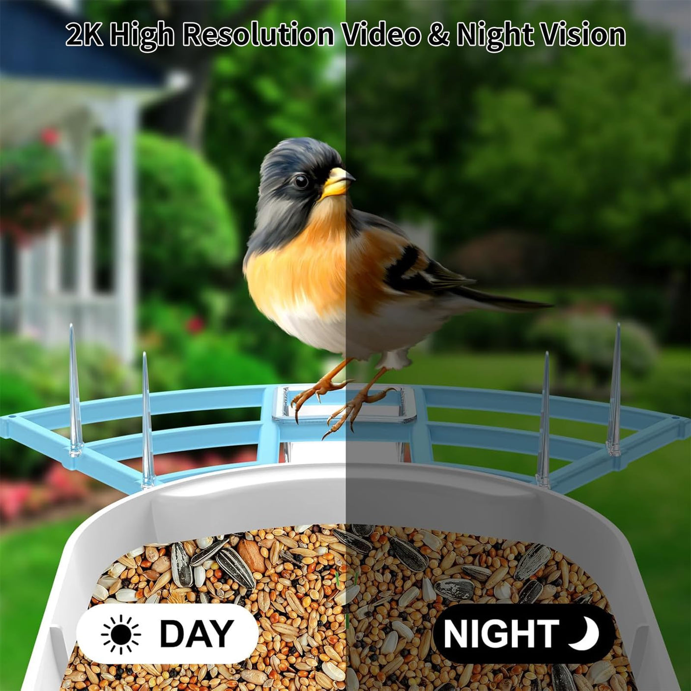 Bird Feeder with Camera,AI Identify Birds Species,Smart Birds Camera with Solar Powered,Auto Record 2K Birds Video in Backyard,Instant Notifications,Ideal Gifts for Family and Bird Lovers,Navy Blue