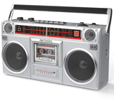 Riptunes Boombox Radio Cassette Player Recorder, AM/FM -SW1/SW2 Radio, Wireless Streaming, USB/Micro SD Slots, Aux in, Headphone Jack, Convert Cassettes to USB/SD, Classic 80s Style Retro, Black