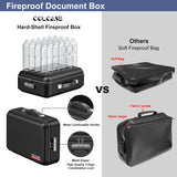 Fireproof Document Box, Hard Case Fireproof File Organizer with Lock Hard-Shell Design Fireproof Water Resistant Safe Box for Important Documents Certificates Laptop Passports Black