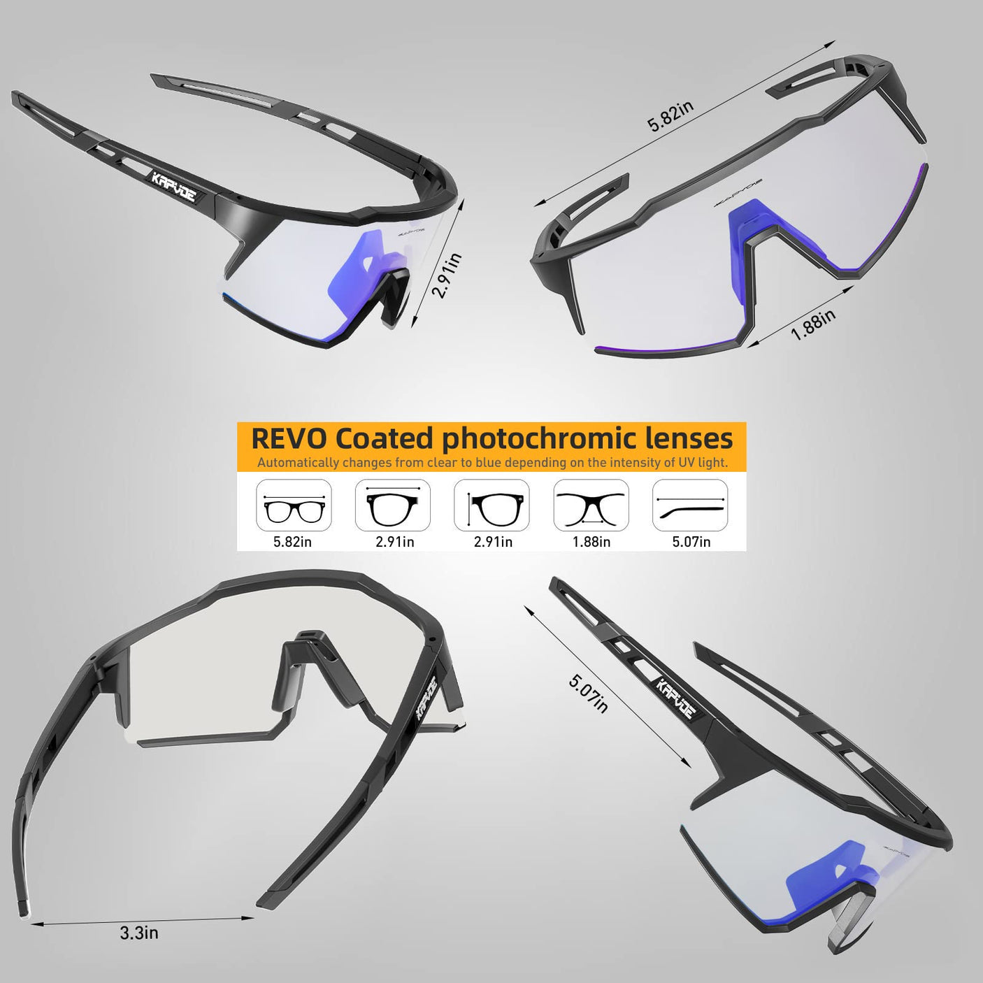 KAPVOE Photochromic Cycling Glasses MTB Clear Mountain Bike Transition Bicycle Sunglasses for Men Women - K9022