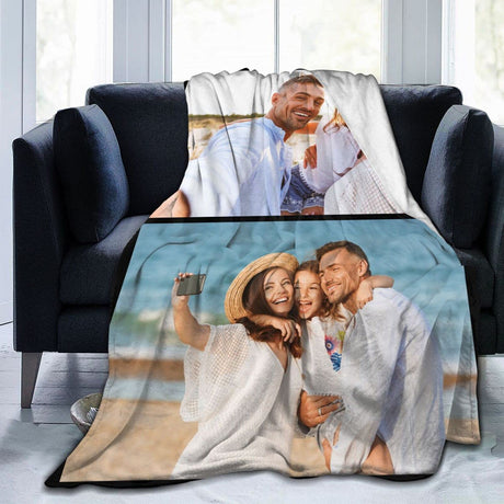 Custom Blanket with Photo Text Personalized Bedding Throw Blankets Customized Flannel Fleece Blankets for Family Birthday Wedding Gift Fits Couch Sofa Bedroom Living Room (1 Photos, 40"x50")