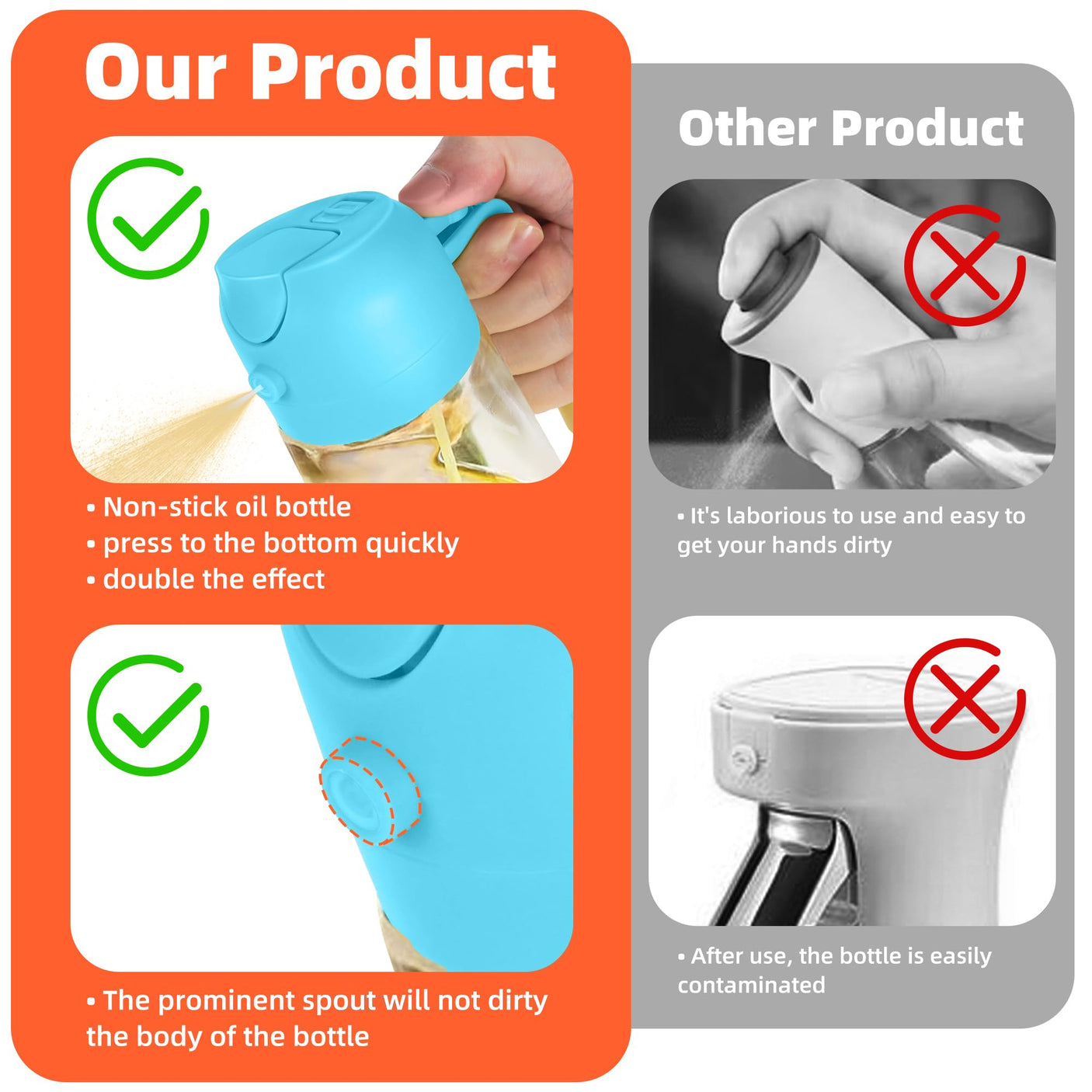 TrendPlain 16oz/470ml Glass Olive Oil Sprayer for Cooking - 2 in 1 Olive Oil Dispenser for Kitchen Gadgets, Air Fryer, Salad, and BBQ - Navy