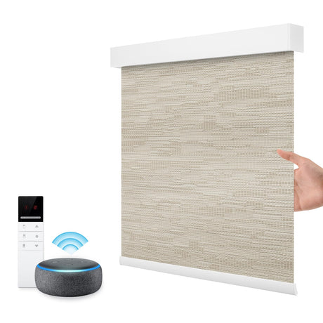 Motorized Smart Blind for Window with Remote Control, Automatic Blackout Roller Shade Customizable Size,with Valance Child Safety Rechargeable Battery Blinds (Full Blackout Black)