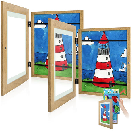 Golden State Art, 10x12.5 Kids Art Frames, Front-Opening Picture Frame Great for Kids Drawings, Artworks, Children Art Projects, Schoolwork, Home or Office (Walnut Set of 2)