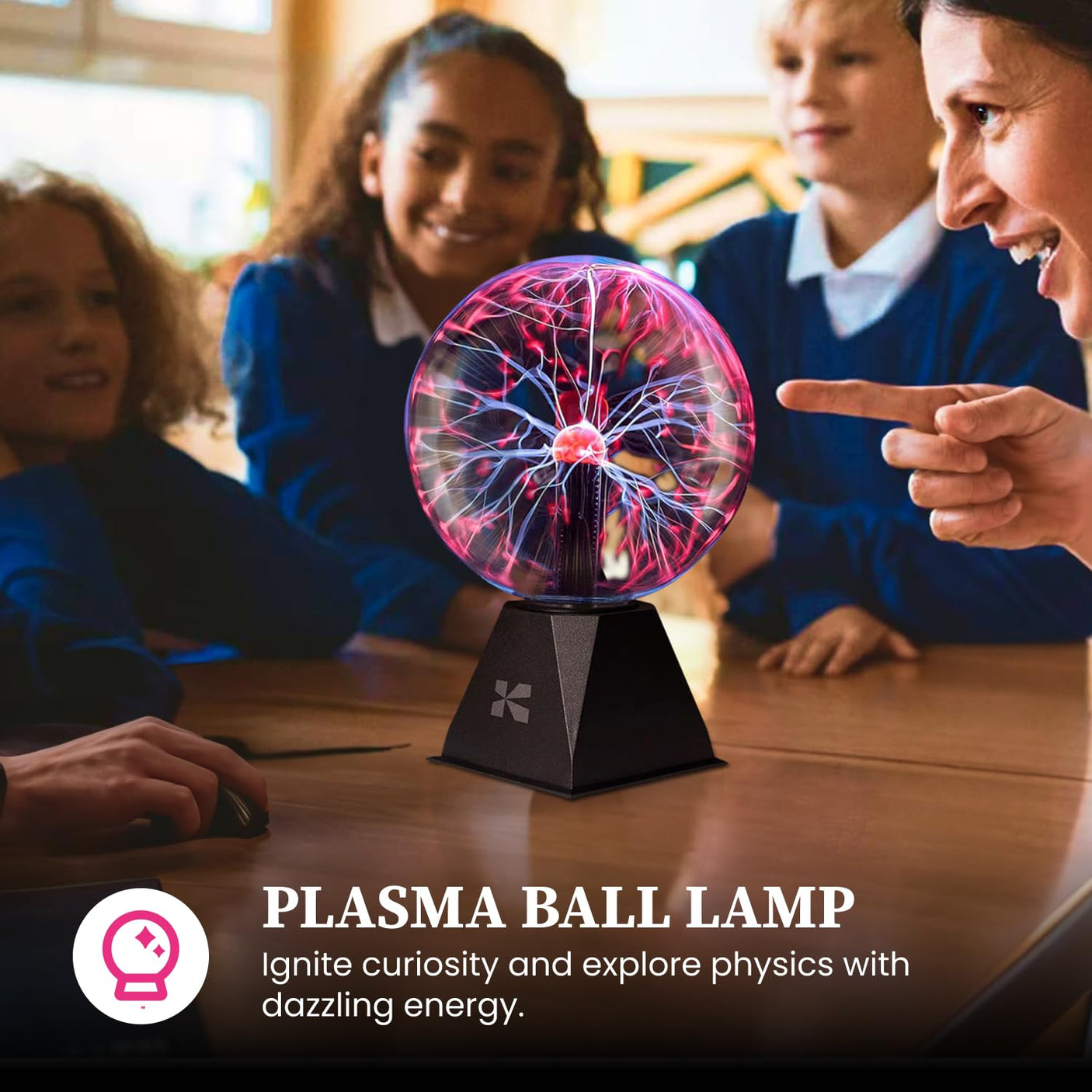 Katzco 7 Inch Plasma Ball Lamp - Touch and Sound Sensitive Electric Globe with Lightning Effects - Plug-in Energy Ball for Parties, Room Decor, and STEM Learning - Static Electricity Sphere for Kids