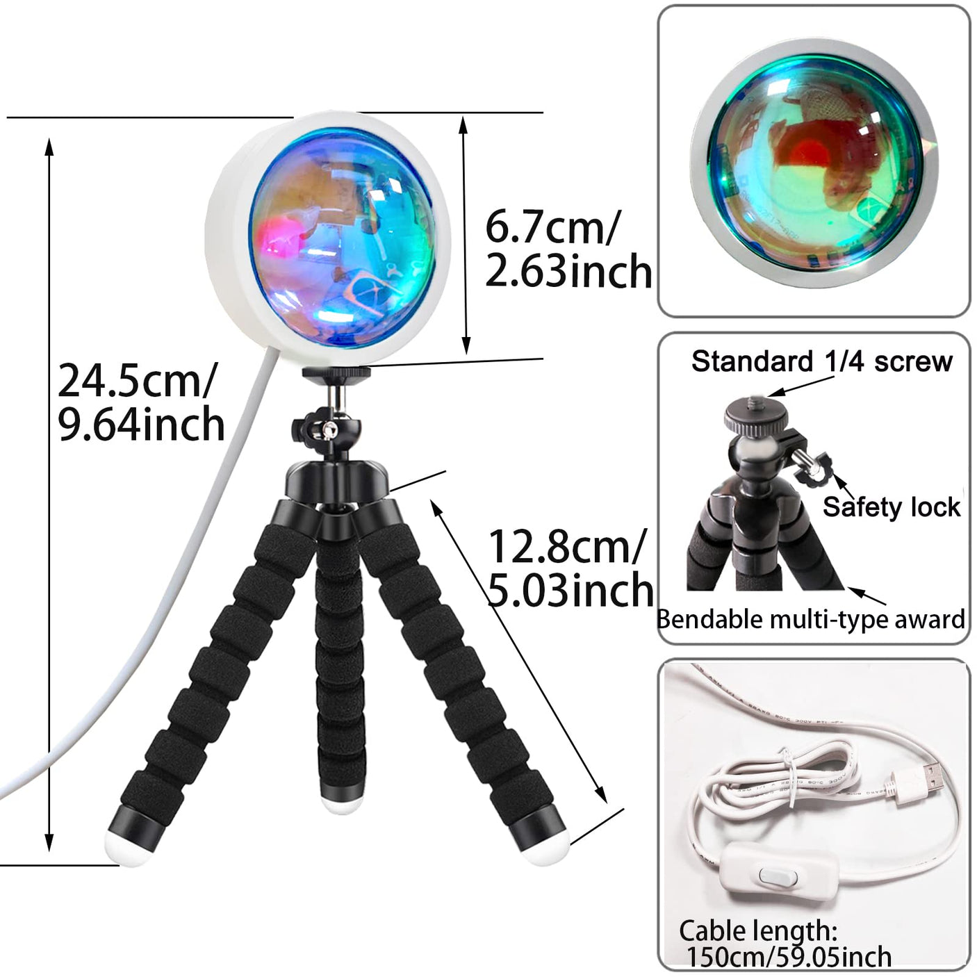 YouOKLight Sunset Lamp, Sunset Projector Lamp 10W LED Sunset Light Night Light 180 Degree Rotation Romantic Rainbow Light USB Charging for Bedroom Party Home Decor, Rainbow…